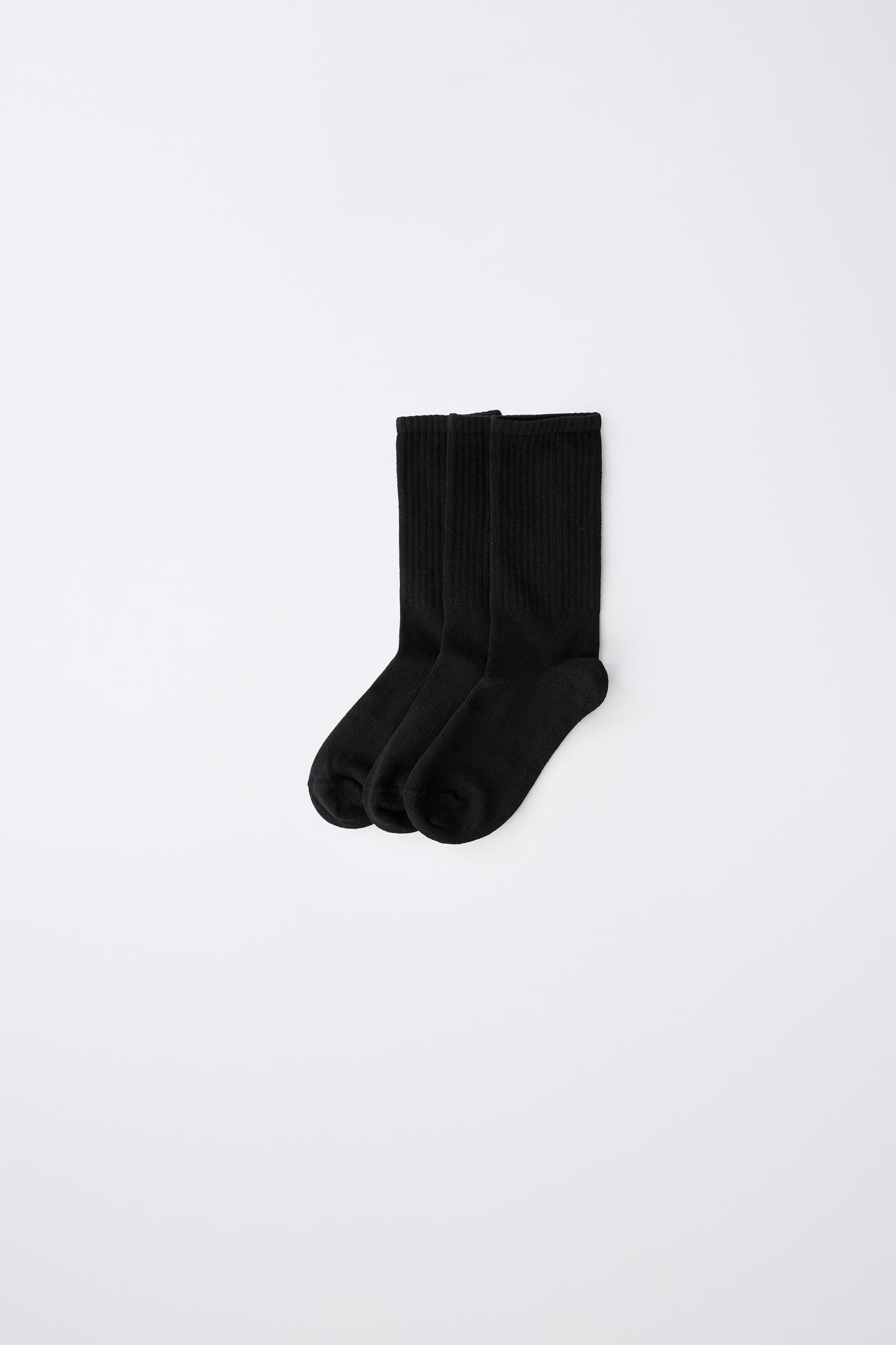 Носки Three-Pack Athletic для детей, в рубчик — Zara, цвет: Чёрный — фото 1