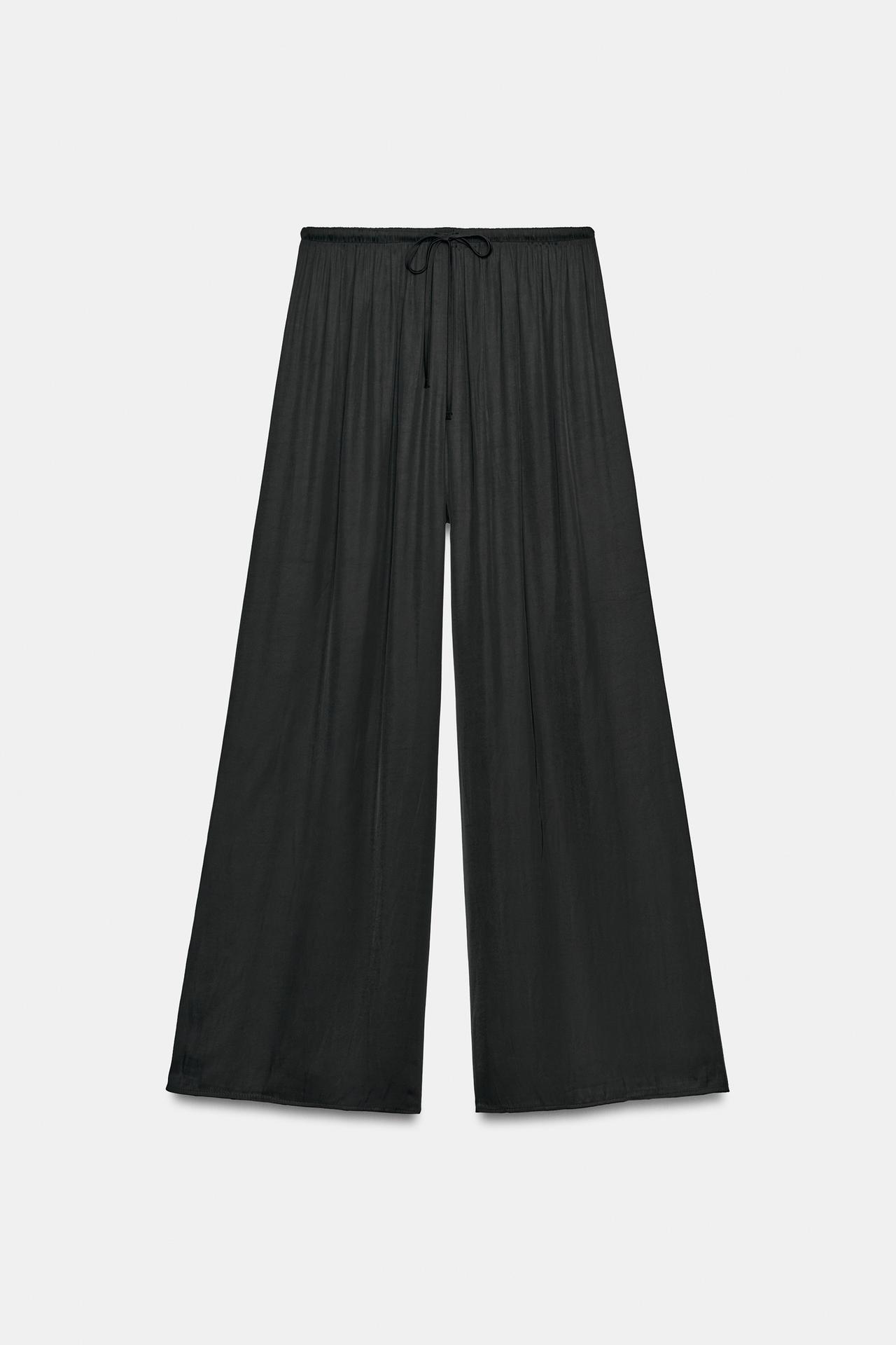 SATIN PALAZZO PANTS — Black