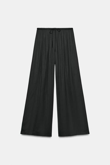 SATIN PALAZZO PANTS — Black 1