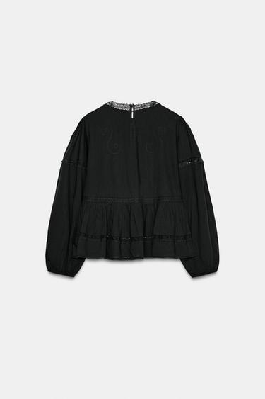 BLOUSE ROMANTIQUE BRODÉE ZW COLLECTION - Noir de Zara - Image 4