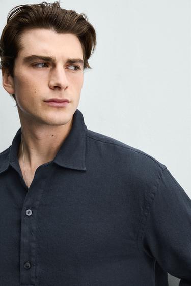 CHEMISE POLO COTON-LIN - Bleu nuit de Zara - Image 4