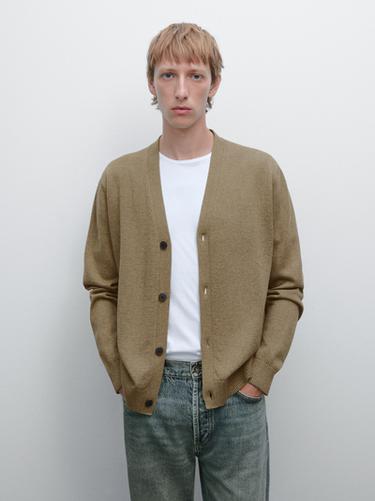 Cárdigan punto 100% algodón - Khaki vigoré de Zara
