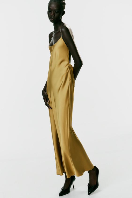 ROBE MIDI SATINÉE DOS NU - Doré | ZARA France