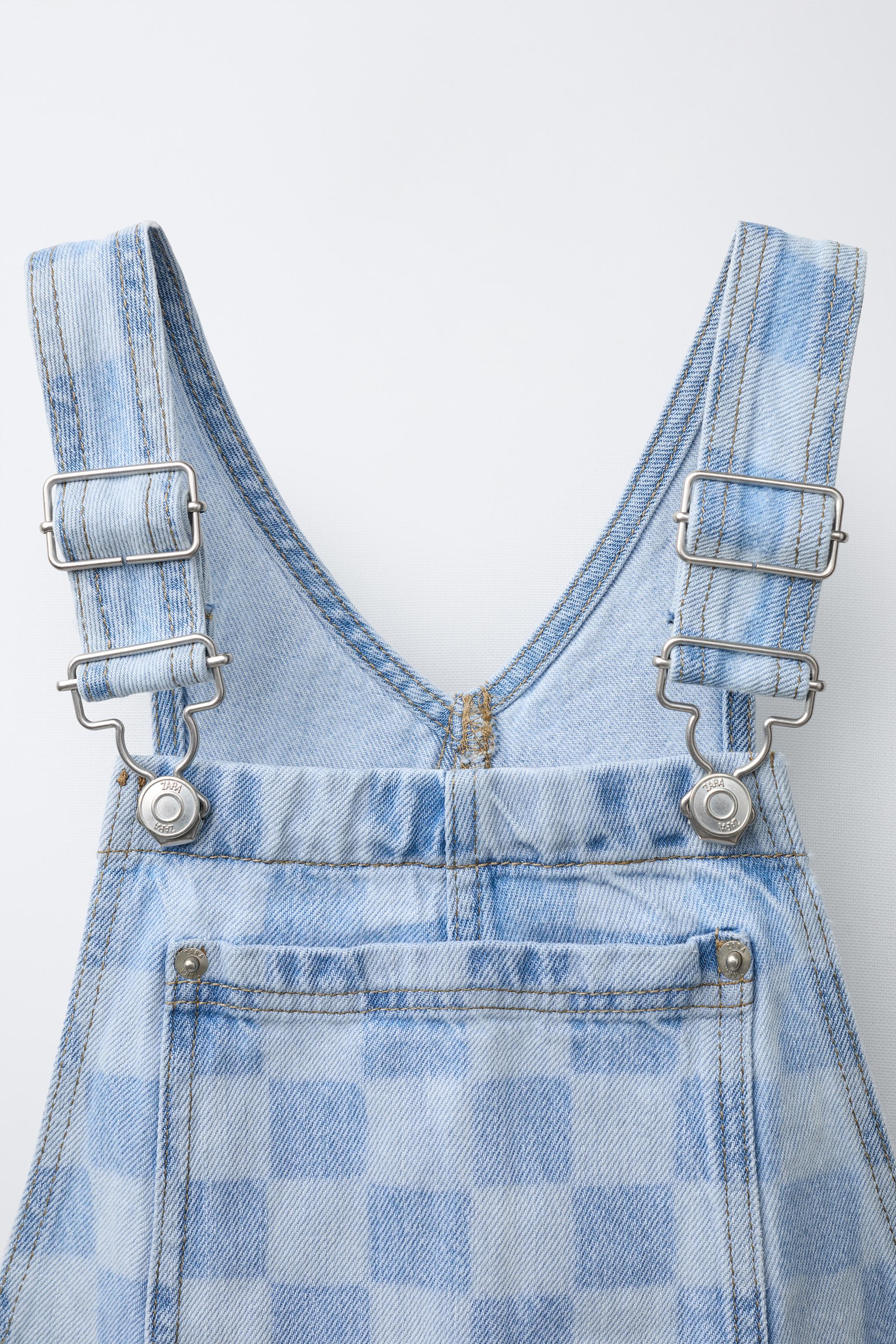 CHECKERBOARD DENIM OVERALL SHORTS