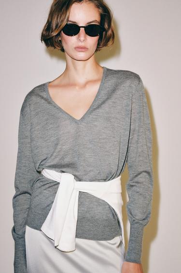 100% EXTRA-FINE CASHMERE JUMPER - Mid-grey by Zara
