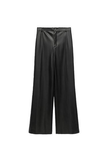PANTALÓN CULOTTE VERDE OSCURO EFECTO PIEL ZARA T. M