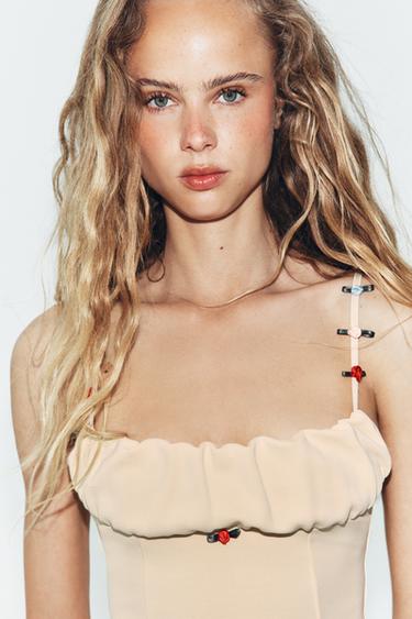 TOP CORSET STRETCH À FLEURS - Jaune pastel de Zara - Image 2