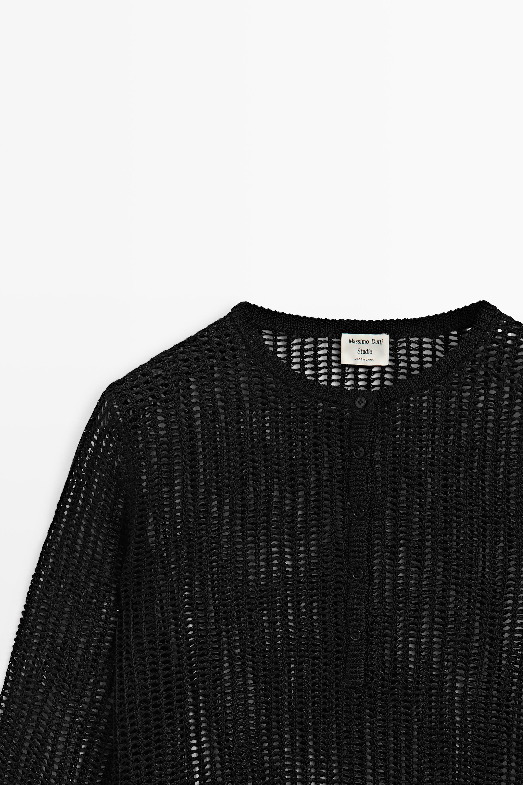 Cutwork knit button-up sweater - STUDIO