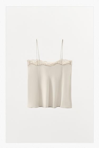 TOP LENCERO SEDA ENCAJE - Crudo de Zara