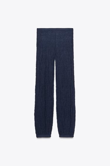 PANTALON EN MAILLE FINE À EFFET FROISSÉ - Bleu marine de Zara - Image 7