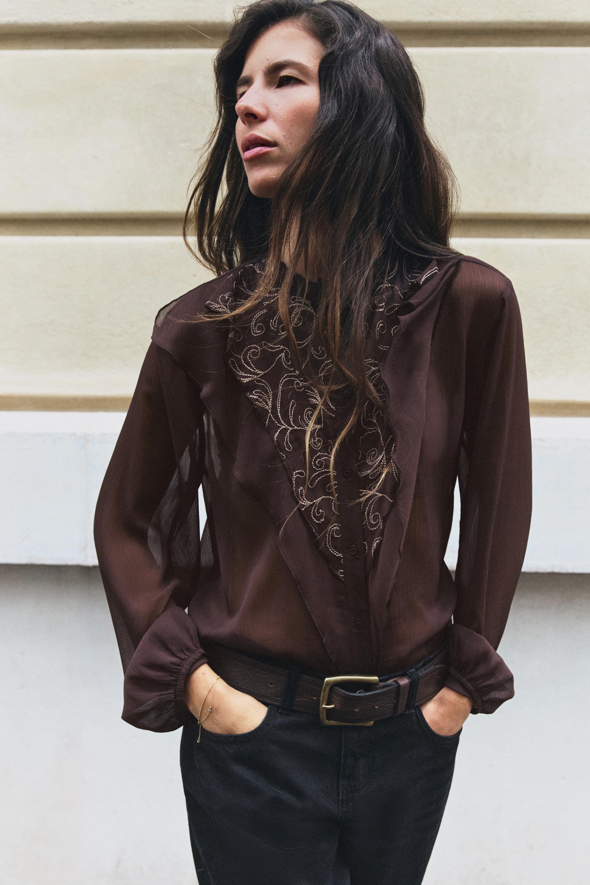 Embroidered Ruffle Blouse by Zara