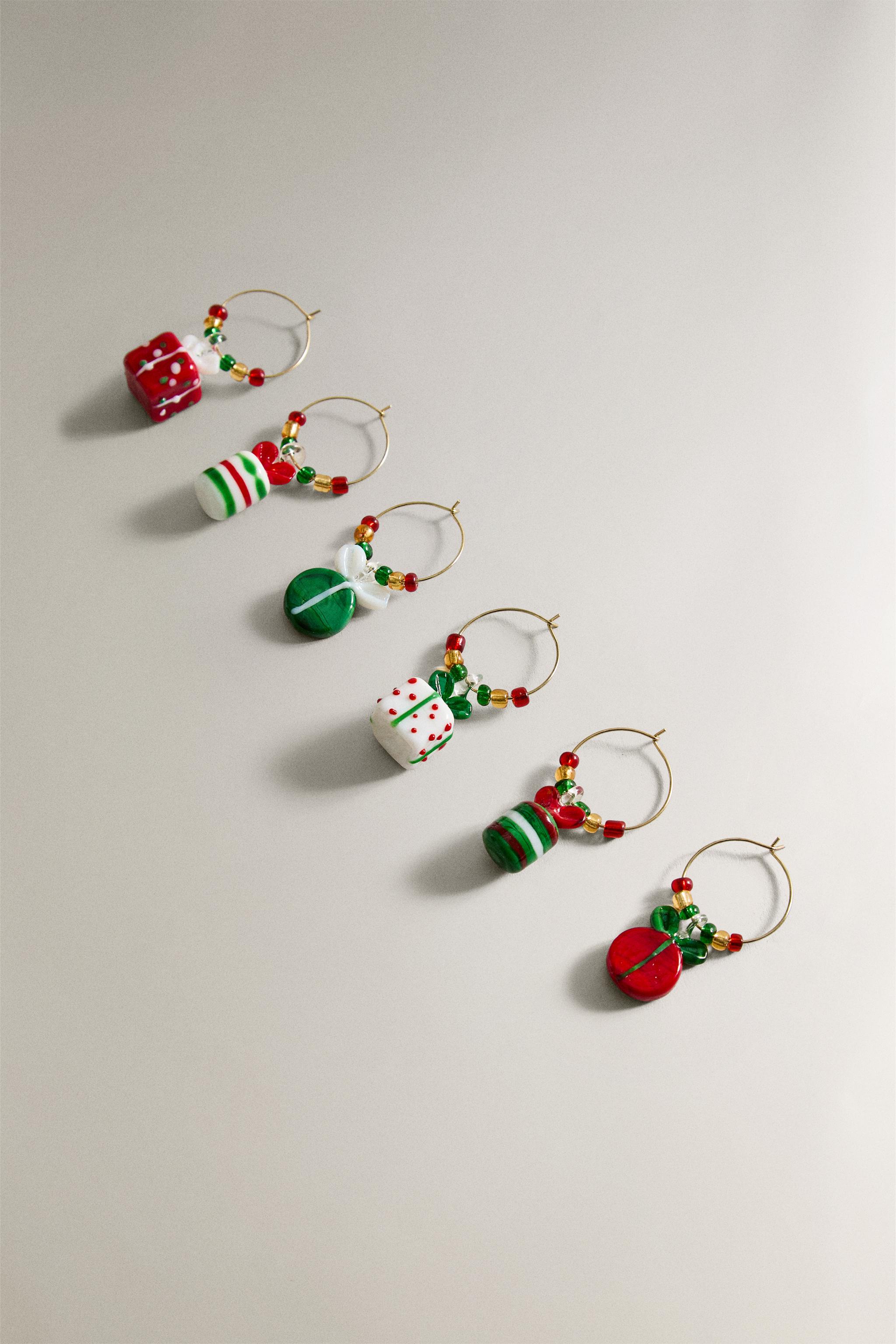 LOT DE MARQUE-VERRES EN VERRE CADEAUX DE NOËL (LOT DE 6)