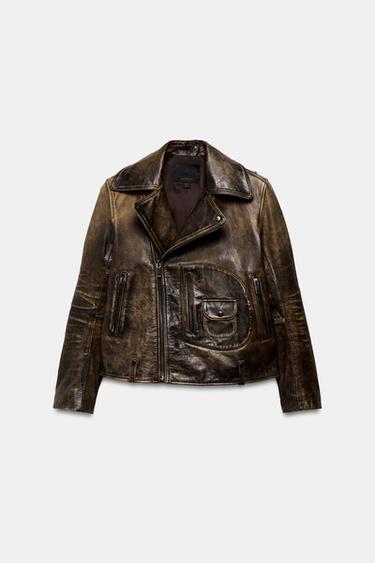 BLOUSON DE MOTARD 100% CUIR ZW COLLECTION LIMITED EDITION - Marron de Zara