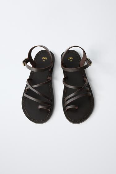 SANDALES À BRIDES EN CUIR - Marron de Zara - Image 3