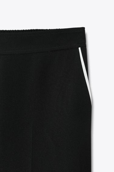 Zara CONTRAST PIPED PANTS - Black
