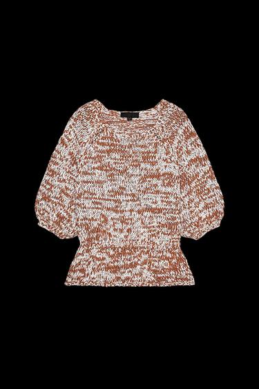 COMBINED KNIT PEPLUM TOP - CAMEL/WHITE  by Zara - Image 0