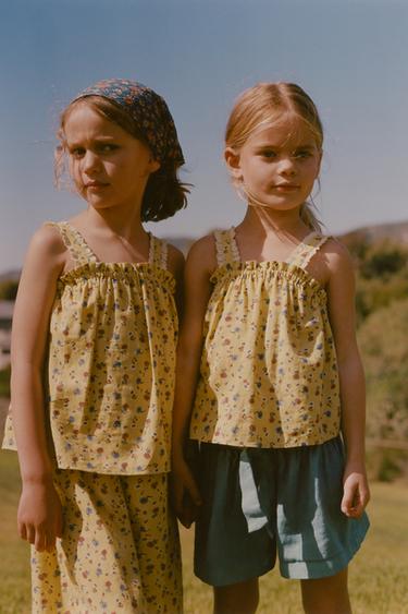 FLORAL PRINT LINEN BLEND TOP - Yellow by Zara