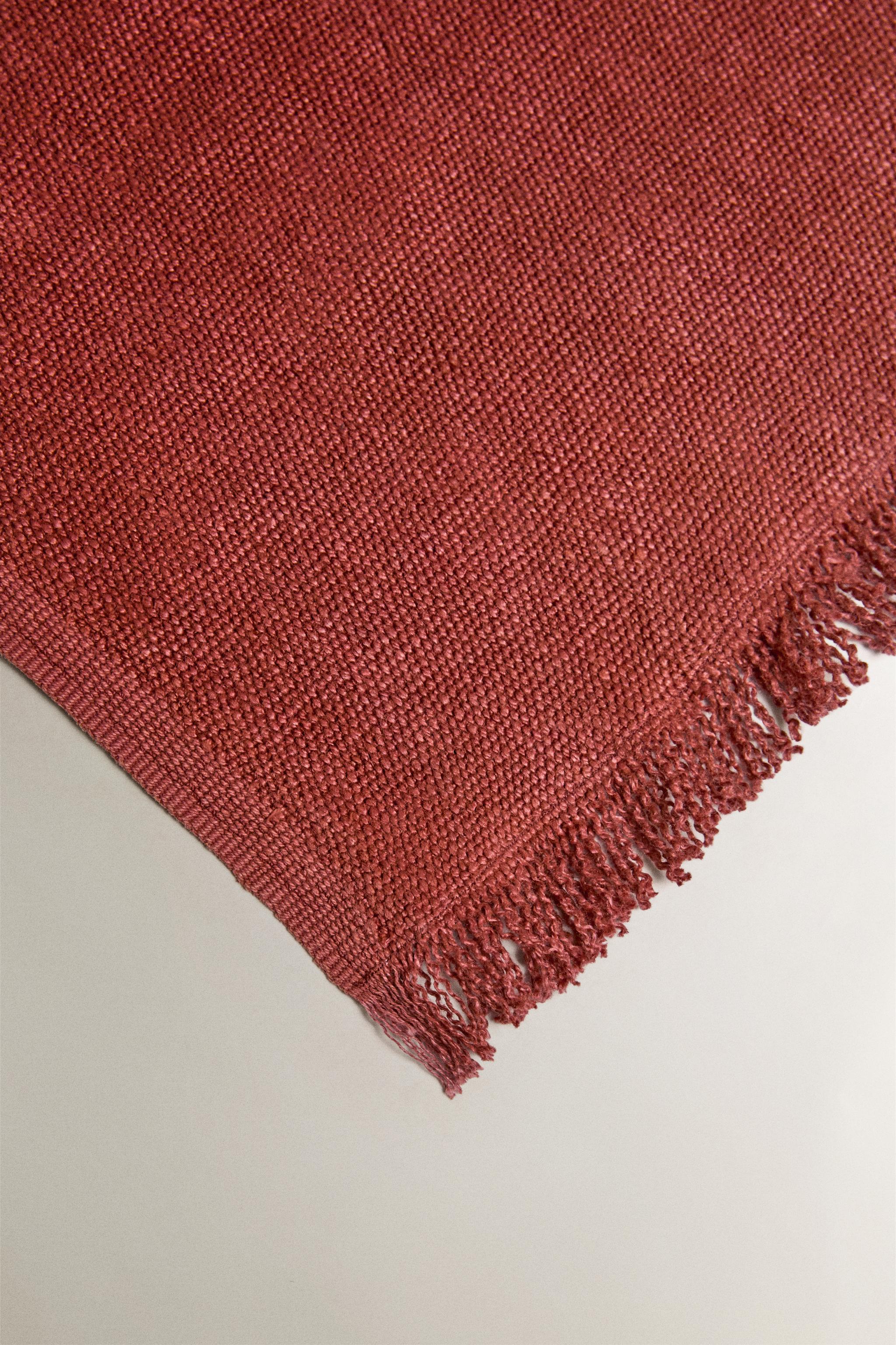 FRINGED LINEN BLANKET — Brick