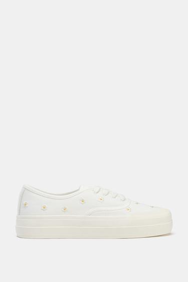 GEBORDUURDE SNEAKERS MET BLOEMEN - Wit van Zara