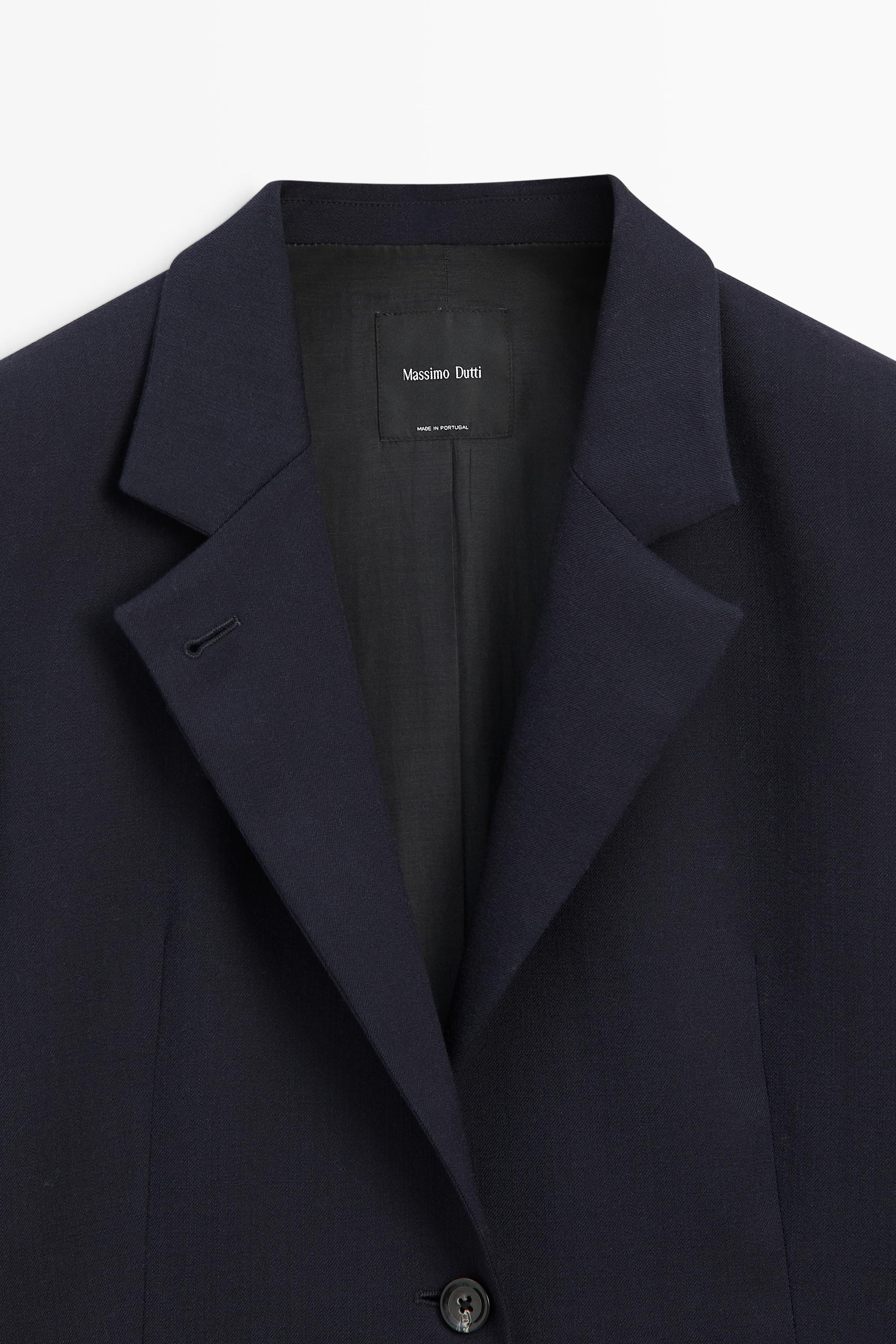 Blazer col montant en laine et daim