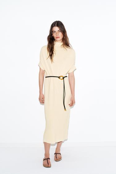 KNIT DRESS WITH BELT - Ecru by Zara