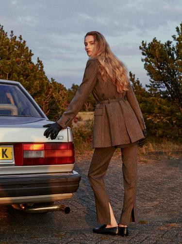 Zara Flecked suit blazer with belt - Gray