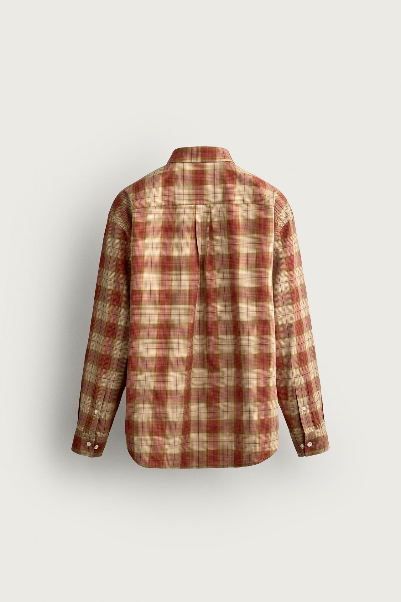 COTTON-SILK CHECK SHIRT — Ecru / Red