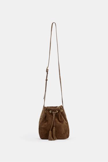 MINI GATHERED LEATHER CROSSBODY BAG - SAND/BROWN by Zara