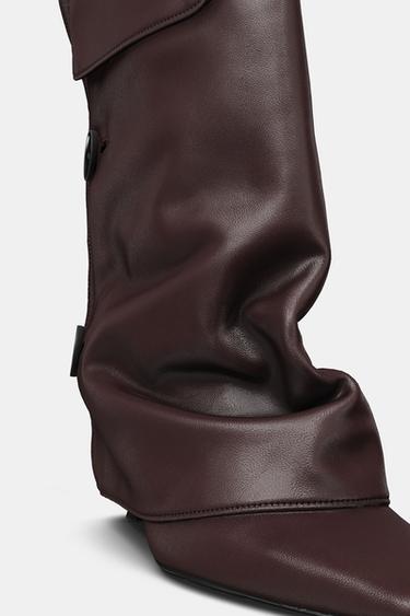 BOTTINES À TALONS EN CUIR ET LEGGINGS - Bordeaux de Zara - Image 8