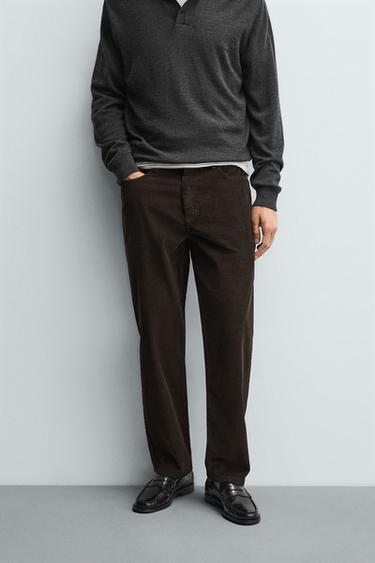 REGULAR FIT CORDUROY TROUSERS - Brown by Zara
