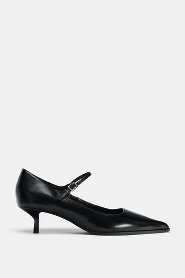 LEATHER KITTEN HEEL SHOES - Black by Zara