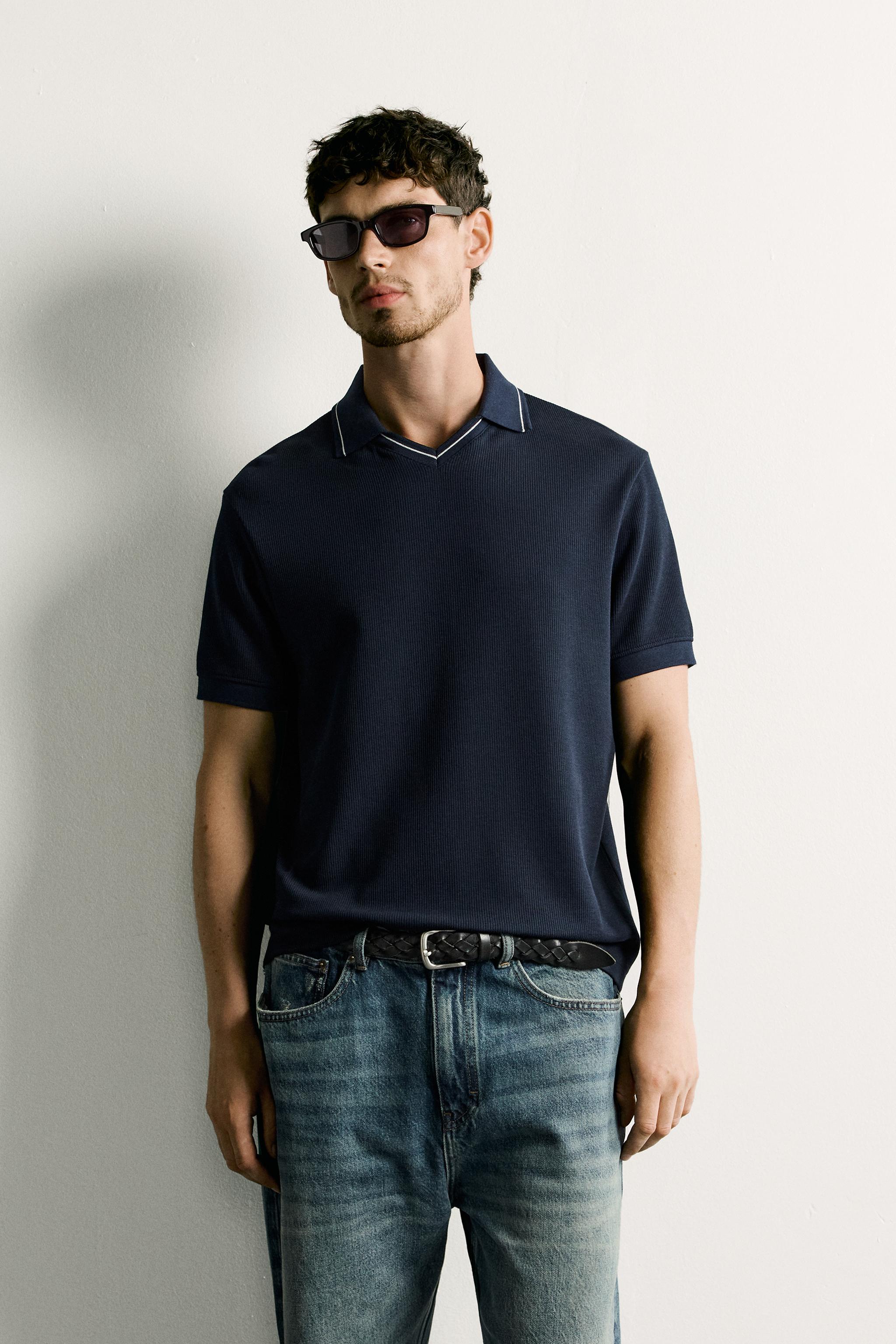 Мужские рубашки Zara CONTRAST REGULAR FIT POLO SHIRT — фото 2