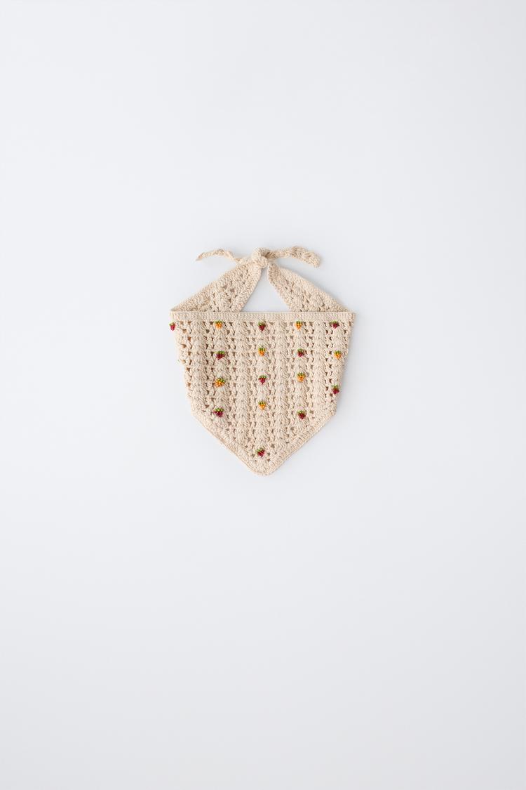 CROCHET FRUIT KNIT BANDANA — Ecru