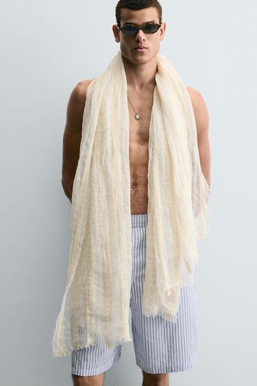 FOULARD DE LINHO - ALGODÃO - Cru / Bege da Zara - Imagem 0