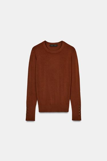Zara BUTTON KNIT JUMPER - Mocha