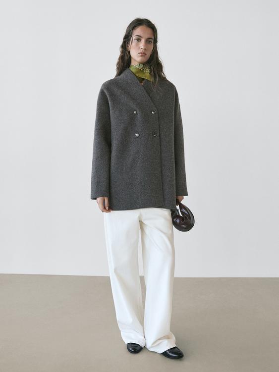 Wool double-breasted mid-length coat