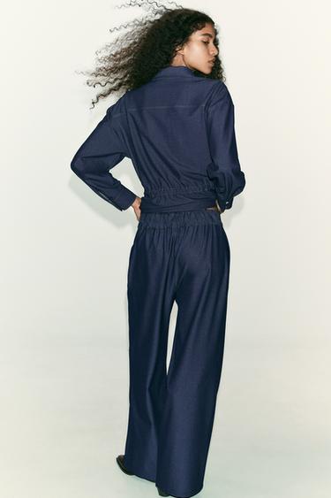 STITCHED WIDE-LEG TROUSERS - Indigo by Zara - Image 4