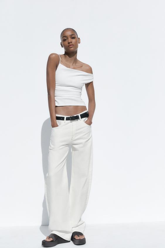 TOP ASYMÉTRIQUE À FRONCES - Blanc de Zara - Image 0