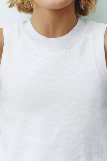 KNITTED SEQUIN TOP - Ecru by Zara
