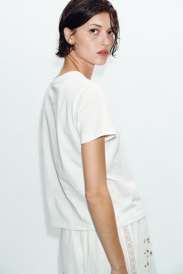 T-SHIRT POCHES BRODÉES - Blanc de Zara - Image 3