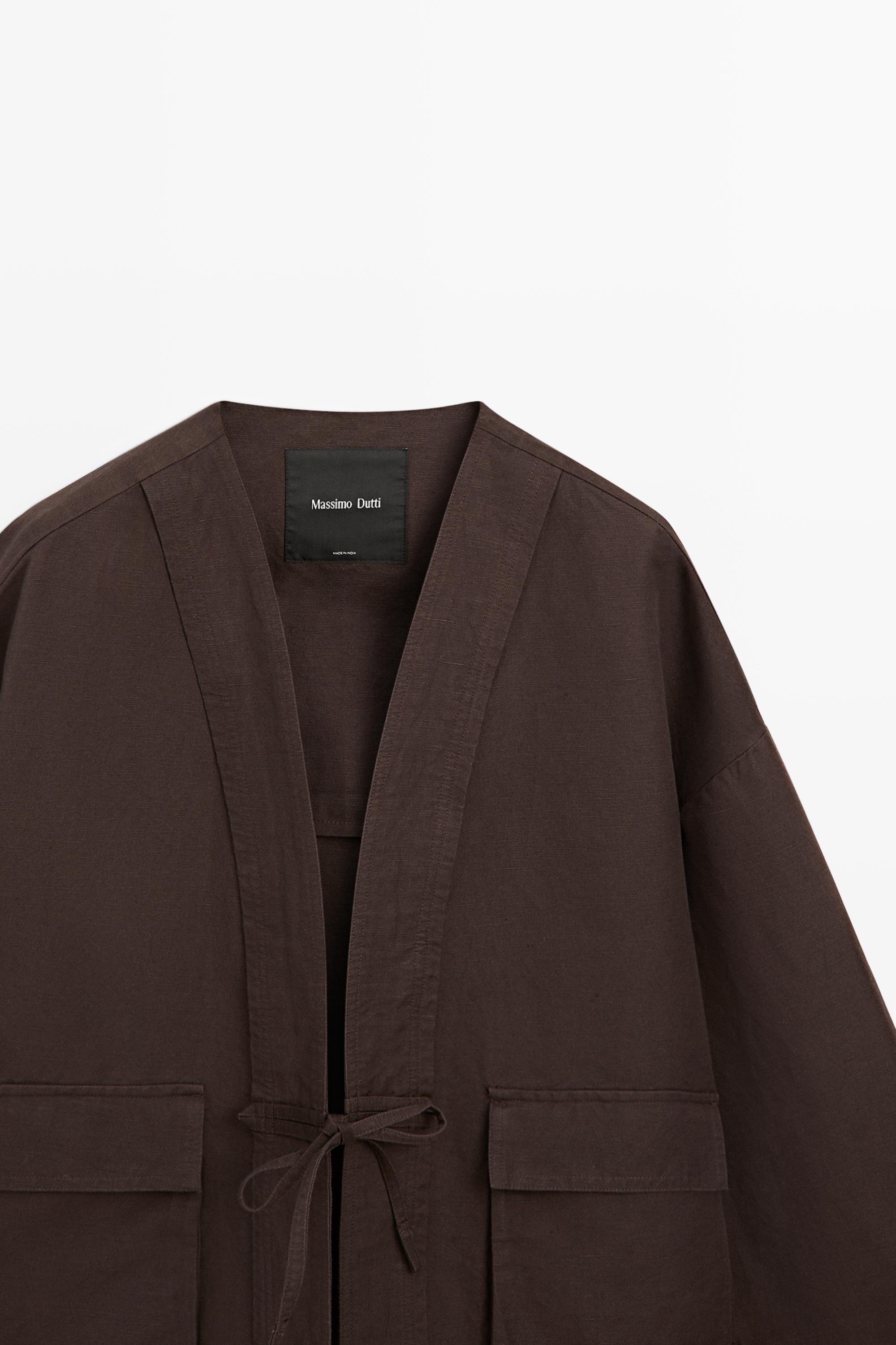 Kimono en coton et lin avec poches