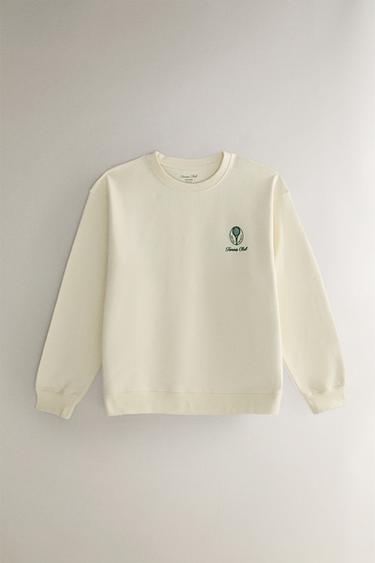 COTTON TENNIS SWEATSHIRT - Ecru / Green by Zara