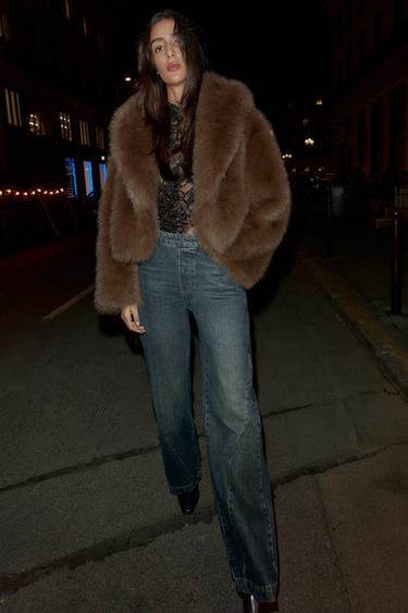 Zara Z1975 系列中腰排釦喇叭牛仔褲 - 藍色 / 灰色