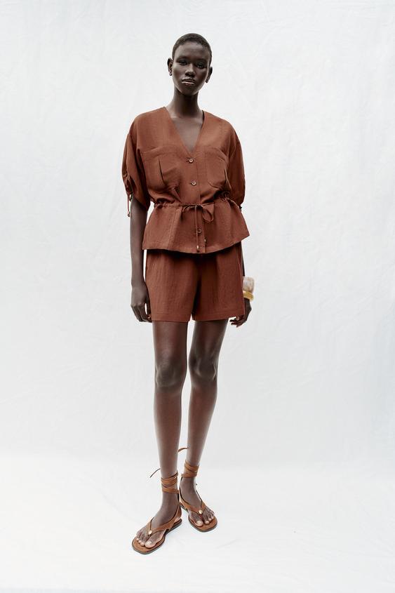 Zara ELASTIC WAIST SHORTS - Dark russet - Image 0
