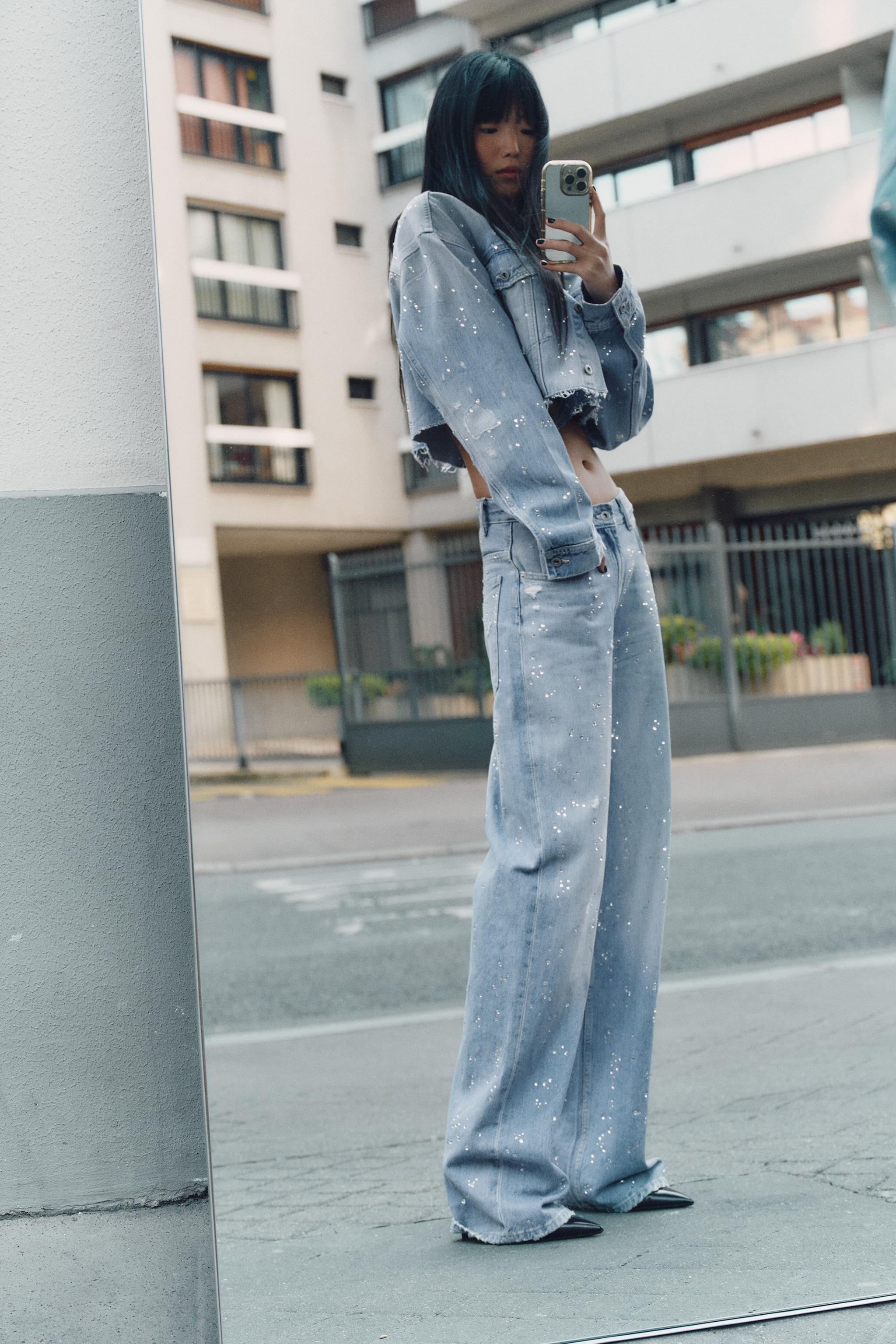 TRF STRASS CROP DENIM JACKET