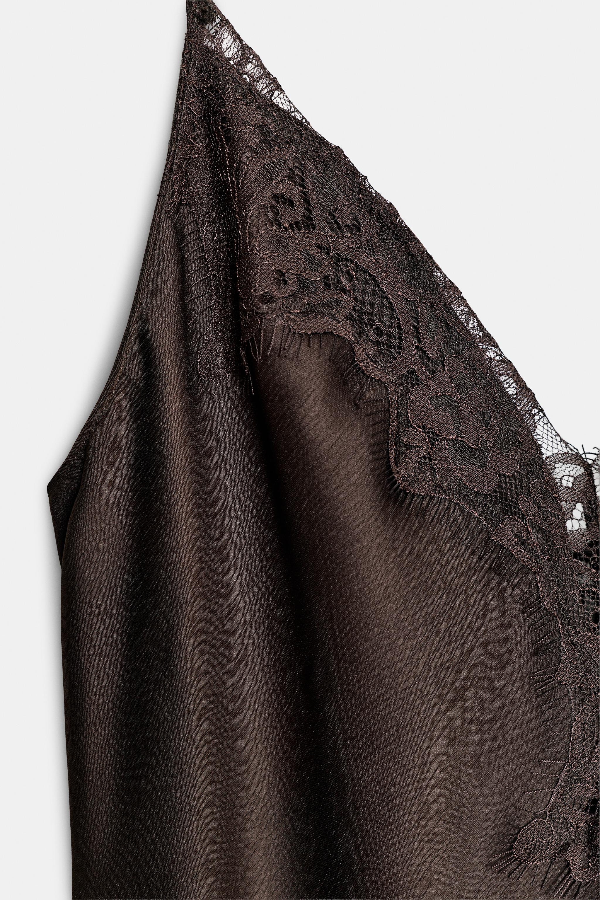 Zara - Zw Collection Satin Lace Dress - Brown - S - Woman Zara - Zw Collection Satin Lace Dress - Brown - S - Woman