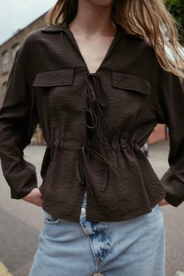 CHEMISE À LACETS - Marron de Zara - Image 1