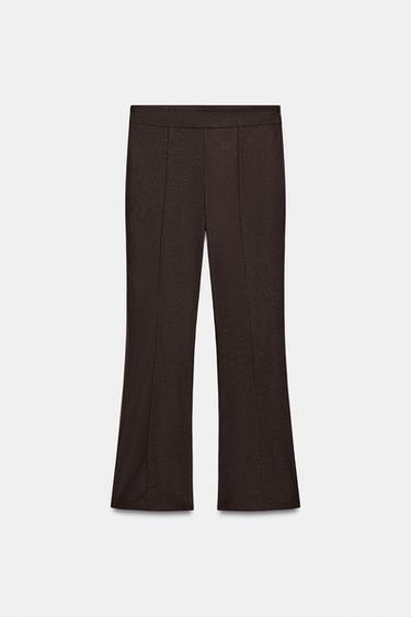 LINEN BLEND MINI FLARE TROUSERS - Dark brown by Zara