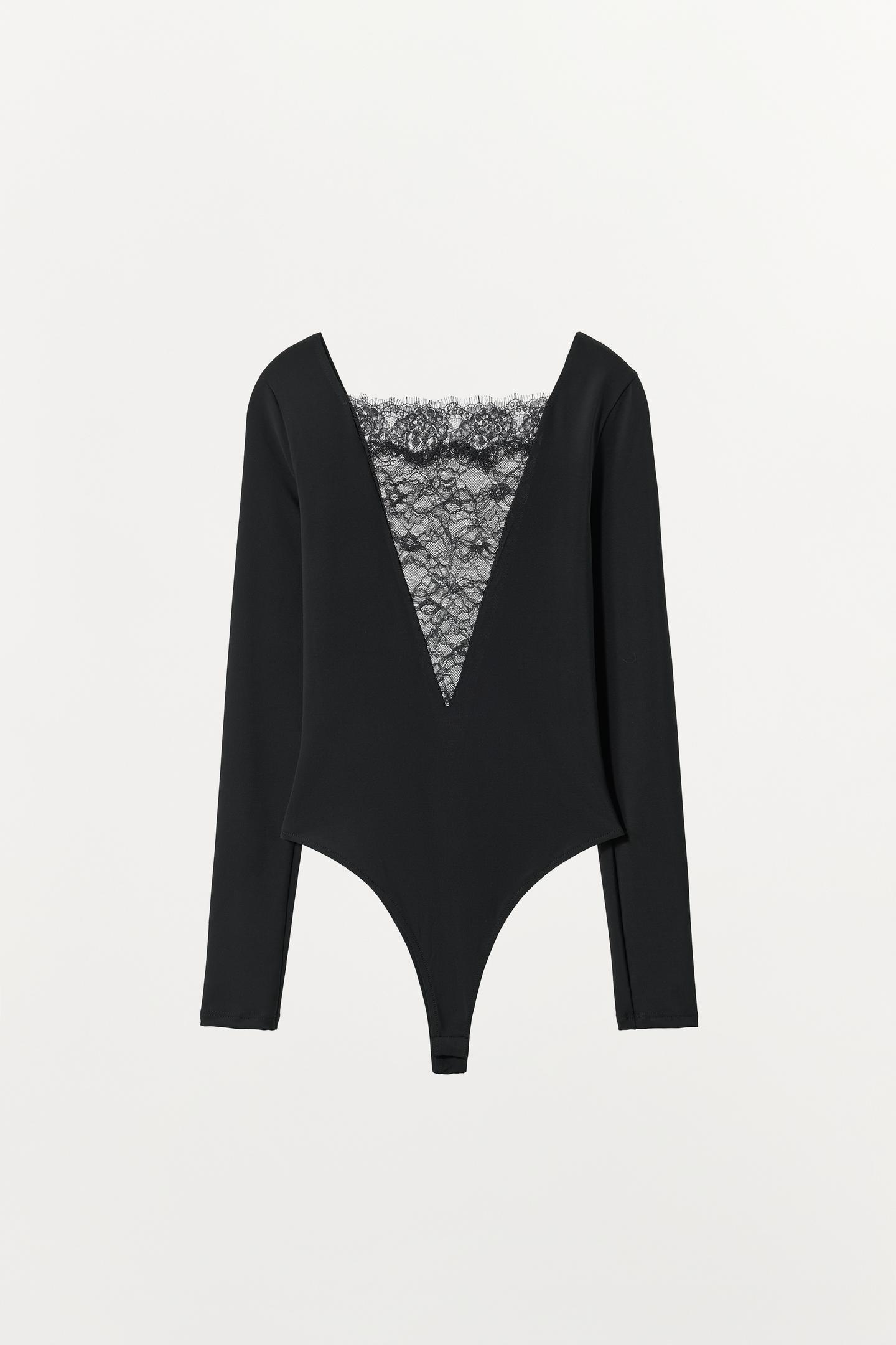 Боди Combined, кружево — Zara, цвет: Чёрный — фото 4