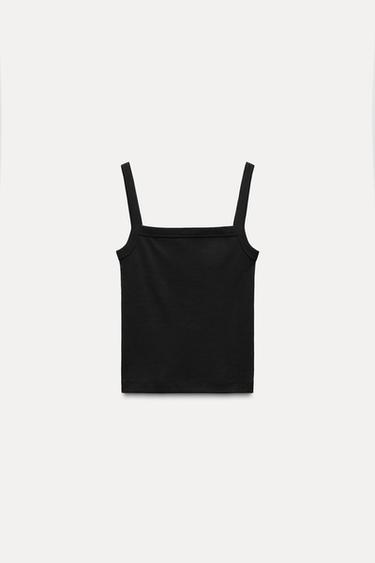 SQUARE NECKLINE T-SHIRT - Black by Zara - Image 0